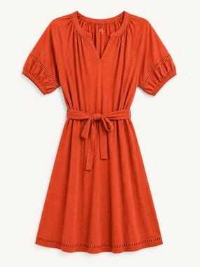 Market & Spruce Rust Orange Cotton Mini Dress Large Belted Boho